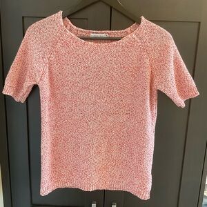 🌺🌸 Alfred Sung Women Red/Pink Knit Cotton Blend Short Sleeve Top Sz S EUC